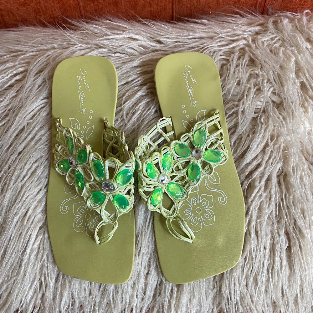 Sweet Seventeen Green Rhinestone Sandal sz. 6 -6.5